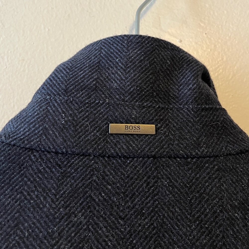 HUGO BOSS Coxtan Virgin Tweed Wool Blend Coat With Bib Charcoal Sz 46R Car Coat - Picture 8 of 16